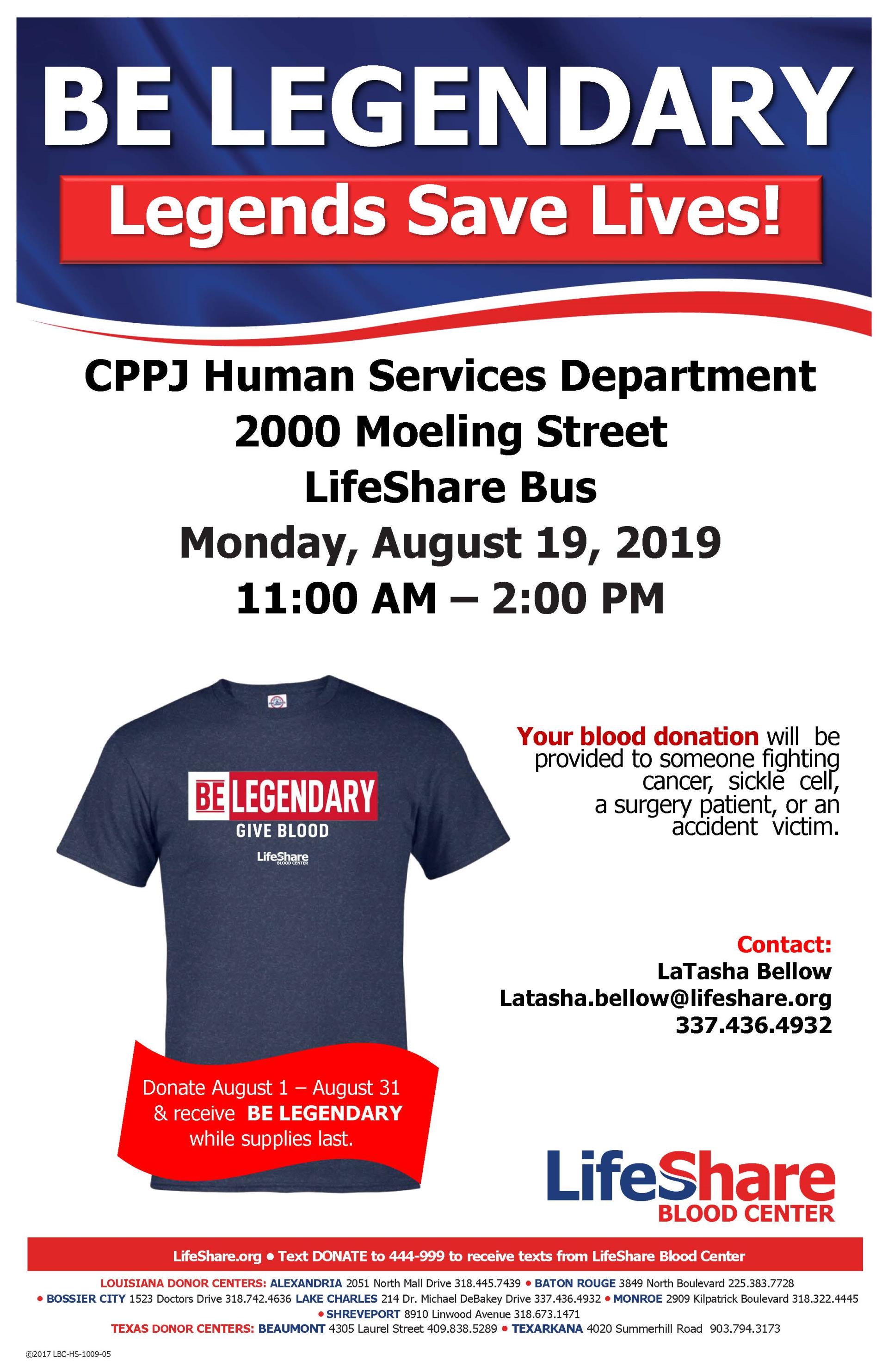 Human Services blood drive on Aug. 19