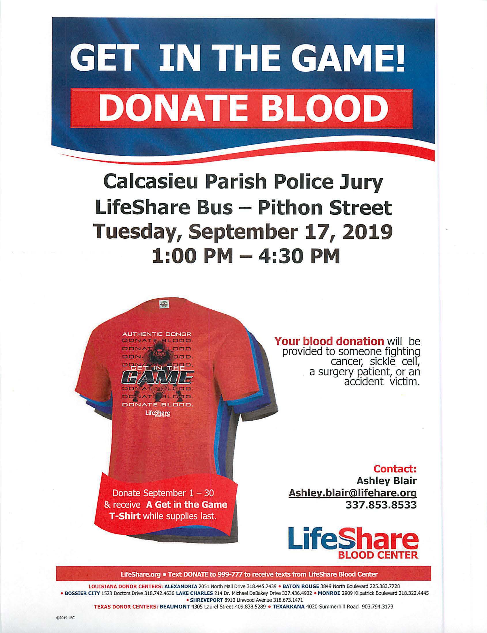 Blood drive flyer for September 17, 2019