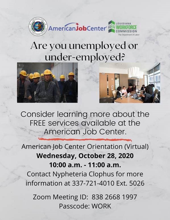 American Job Center virtual orientation on 10-28-20