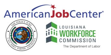 American Job Center, Calcasieu Parish Police Jury and Louisiana Workforce Commission logos