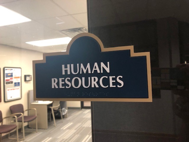 HR  Dept. sign on window